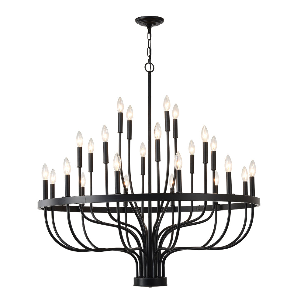 24-Light Black Chandelier Industrial Iron Candle Chandelier Modern Suspended Farmhouse Chandeliers Pendant Light Fixtures for Dining Room Bedroom Living Room Kitchen Island Foyer E12 Bulb (NO Include)
