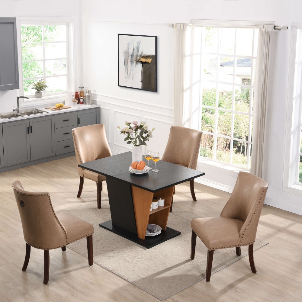61.81 (46.46) inch Extendable Dining Table with Built-in Storage, Modern Wooden Table with Sturdy Metal Frame and MDF base, Adjustable Tabletop for Home Kitchen, Dining Room, and Office Spaces.