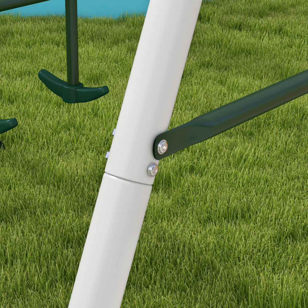 Outsunny 528 lbs Swing Set for Backyard, 5 in 1 Heavy-Duty A-Frame Stand Outdoor Playset for Kids, with Saucer Swing, Slide, Swing Seats, Glider, Basketball Hoop, Climbing Steps and Net