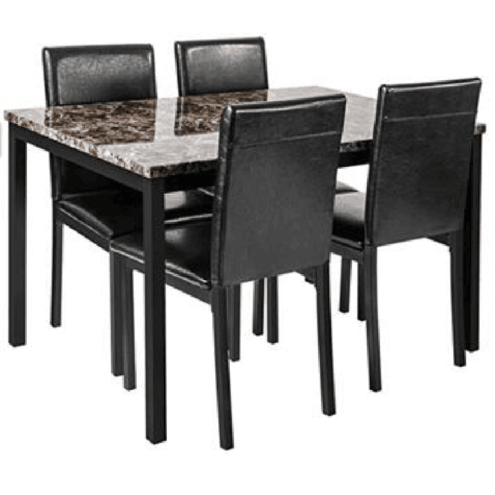 Furniture 5 Piece Metal Dinette Set with Faux Marble Top - Black,dinning set,table&4 chairs
