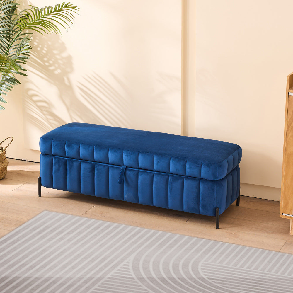 49.21" Wide Upholstered Velvet Storage Soft Bench Footstool Ottoman End of Bed with Metal Legs, Foot Rest for Living Room, Entryway and Bedroom. Navy