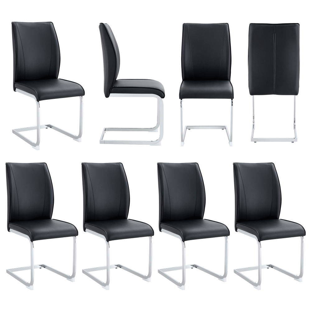 Luxury Simple Arch Chair - Set of 4 Dark Gray PU Material High Resilience Dining Chair with Arched Metal Silver Leg.Crazy Horse Texture PU Dining Chairs.