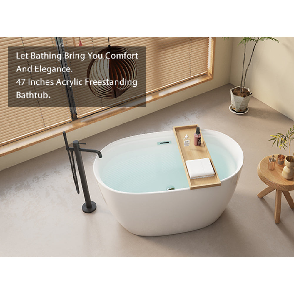 47'' Acrylic Freestanding Bathtub-Acrylic Soaking Tubs, White Bathtub, Oval Shape Freestanding Bathtub With Chrome Overflow and Pop-Up Drain CUPC Certificate