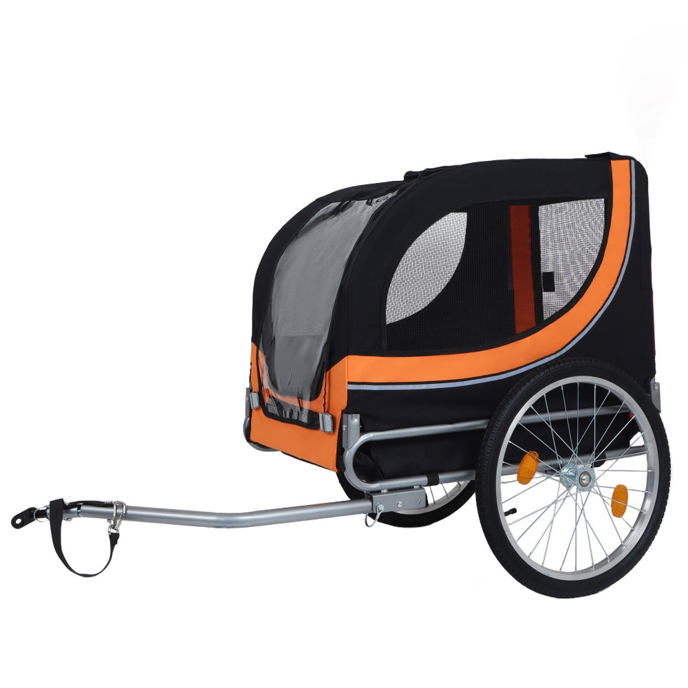 Large Folding Bike Trailer for Dogs – 66LB Capacity All-Terrain Pet Carrier, Durable Steel Frame for Cycling, Jogging, Camping & Outdoor Adventures, Black- Orange