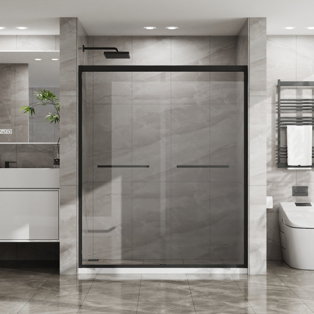 Goodyo Double Sliding Glass Shower Door  60 in. W x 72 in. H Aluminum Framed Shower Enclosure with SGCC Clear Tempered Glass, Stainless Steel Hardware, Matte Black