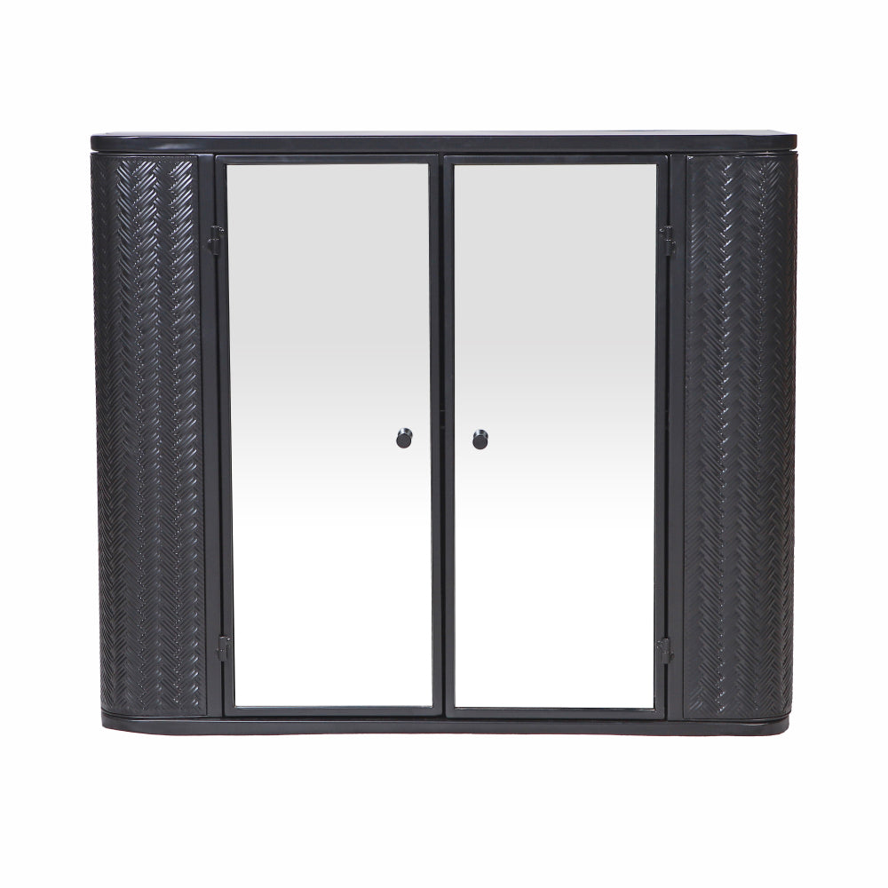 Black Wall-Mounted Bathroom Cabinet with Mirror, 2 Mirrored Doors & Open Shelf, Farmhouse Metal Frame Storage Cabinet with Open Compartment for Vanity, Toilet & Over-the-Sink