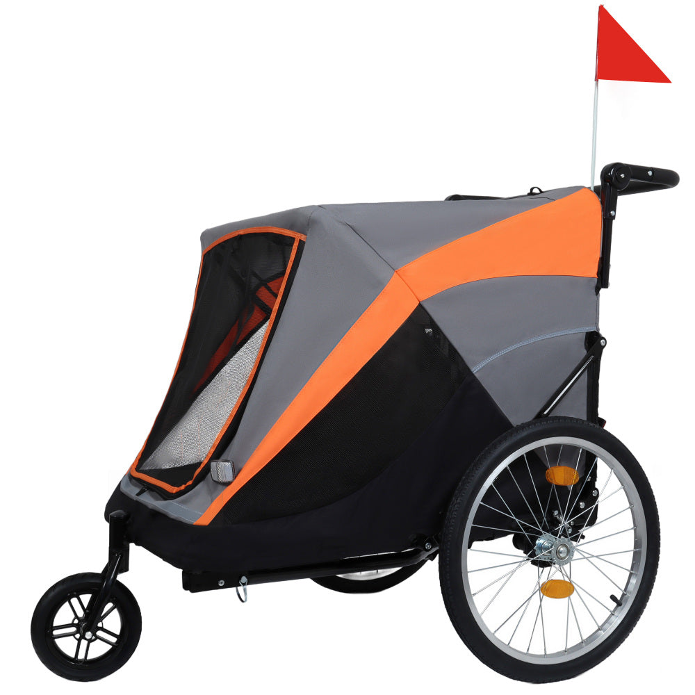 2-in-1 Bike Trailer & Push Cart for Pets - Detachable Bike Hitch & Push Handle Included - Quick Release Wheel, Internal Leash, Dual Cup Pockets and Underneath Storage Bag,  Holds Pets Up to 88 lbs