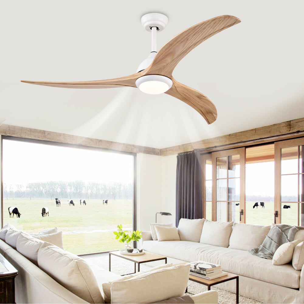 (Same SKU W1592P176976) 52" Ceiling Fan, Solid Wood Blades Ceiling Fan With Light with Remote Control, Noiseless Reversible Motor, 6 Speed ,3 Color ,for Patio Living Room, Bedroom,Indoor.(Matte White)
