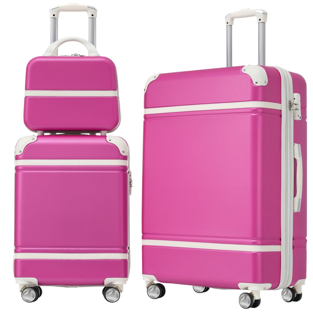 Hardshell Luggage Sets 3 Pieces 20"+24" Luggages and Cosmetic Case Spinner Suitcase with TSA Lock  Lightweight,White