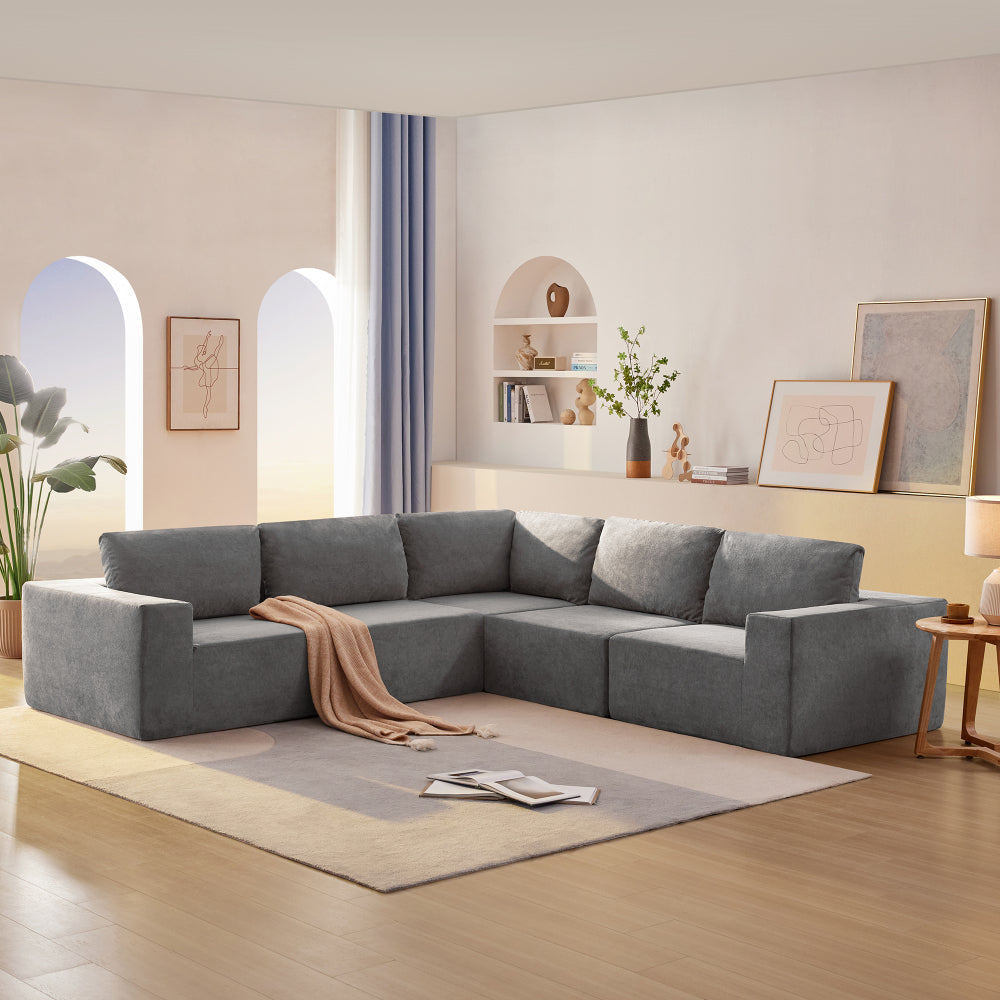 109*68" Modular Sectional Living Room Sofa Set, Modern Minimalist Style Couch, Upholstered Compressed Sofa for Living Room, Bedroom, Salon, 2 PC Free Combination, L-Shape, Cream