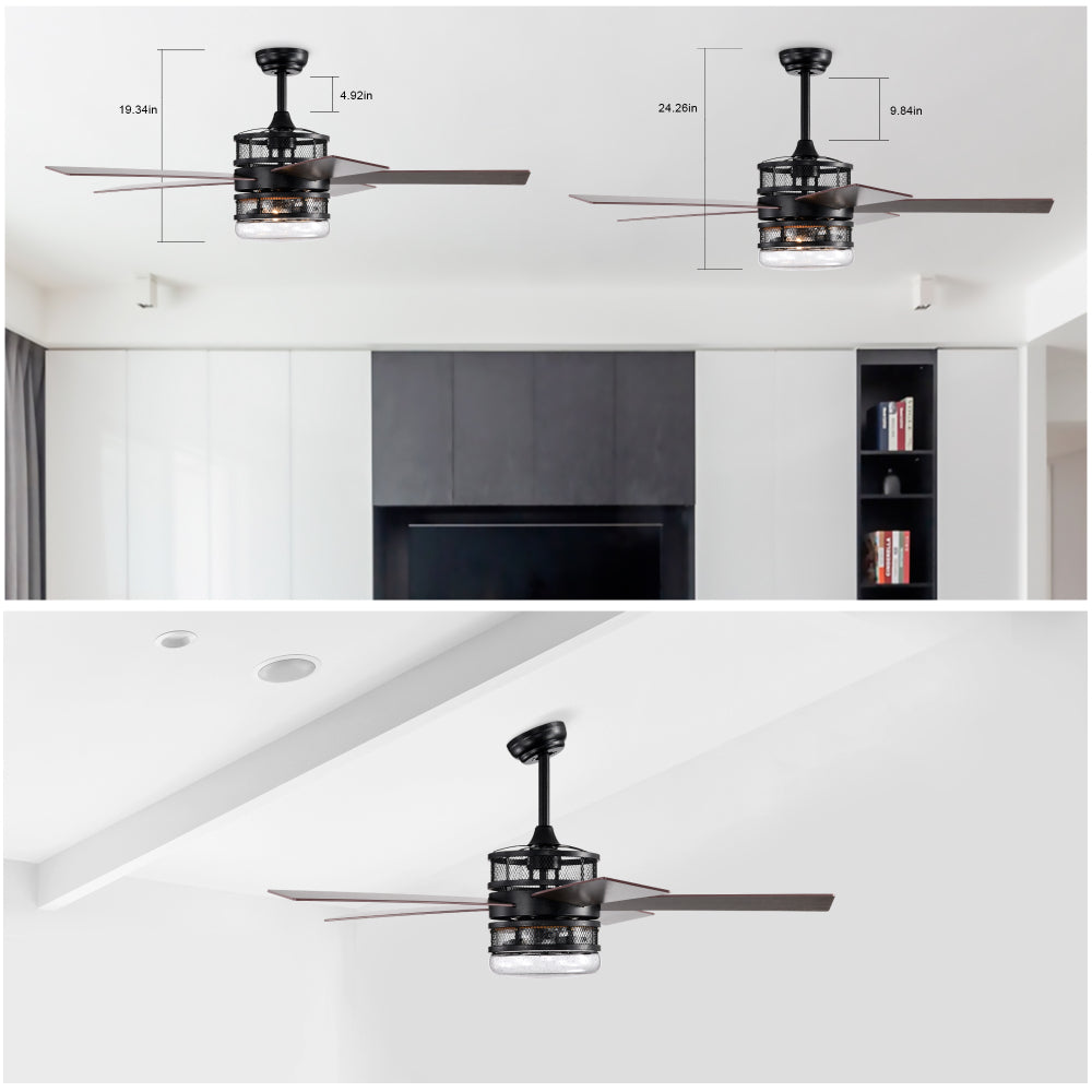 52-inch 5-blade Lighted Ceiling Fan with Remote Control , Glass Shade (Optional Remote) --Matte Black