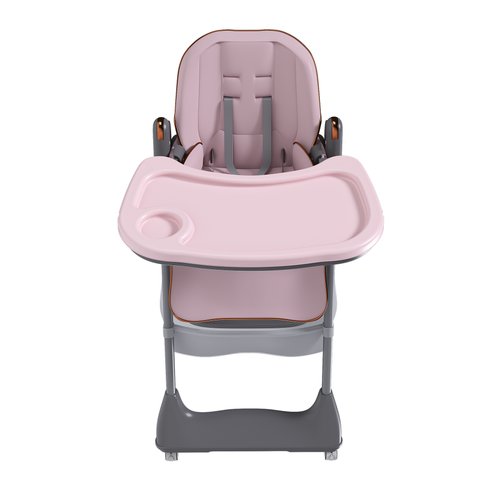 Adjustable Baby High Chair 0-6 Years – Portable Infant Feeding Seat with Safety Belt, Silent Lockable Wheels & Easy-Clean Design for Home, Dining, Living Room, Bedroom (Pink)