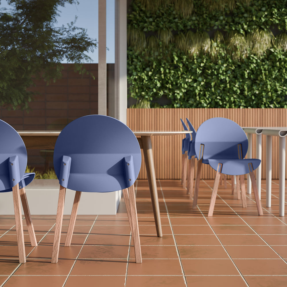 4-Pack Grey Blue Chairs – Red Oak Wood Legs & PP Seat, Indoor Dining & Living Room Furniture Set