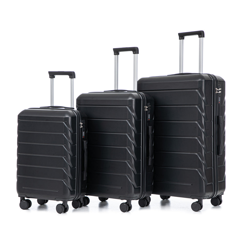 20"/24"/28" 3 pcs/set in ABS Spinner Wheel Luggage, Matching Color , With Combination Lock (Black)