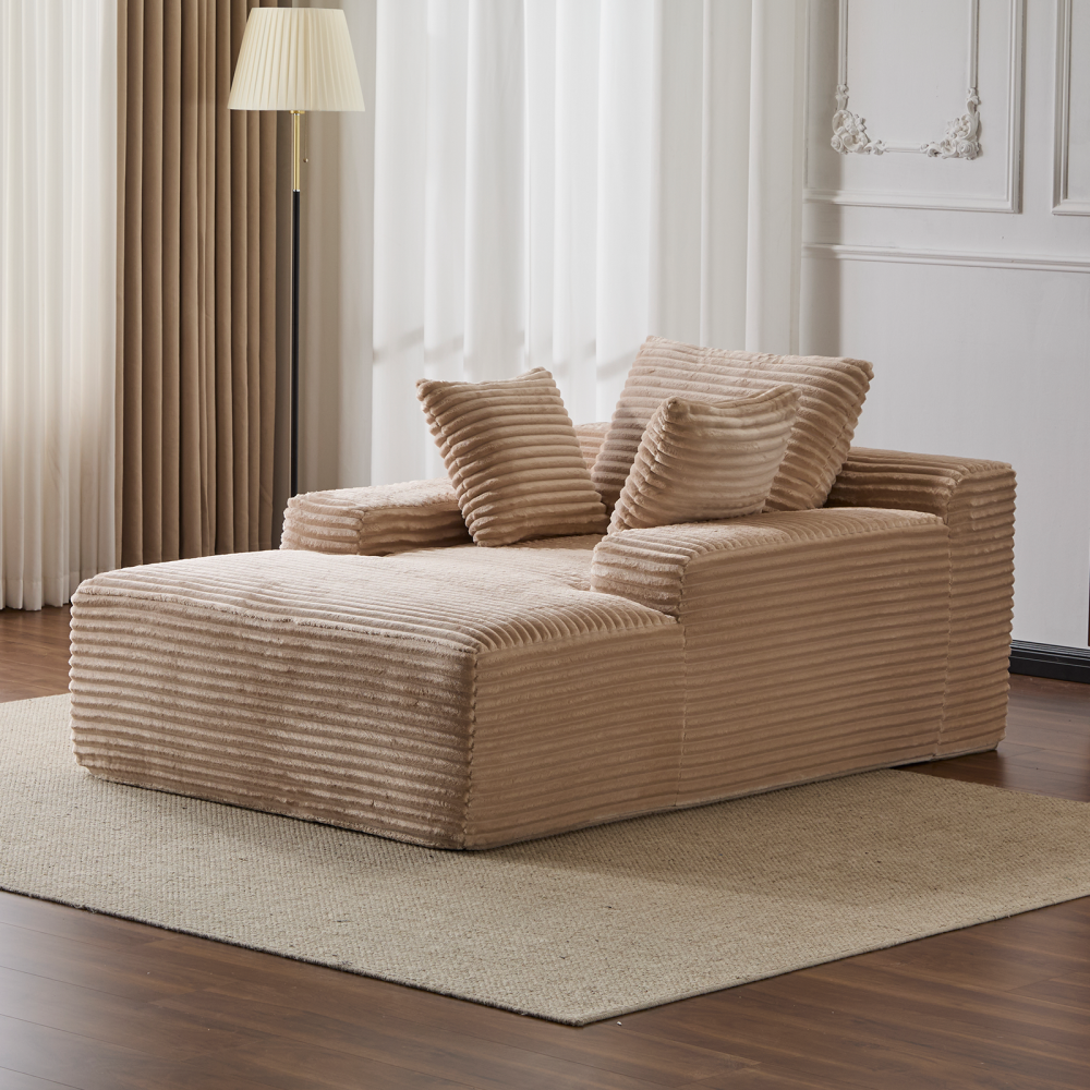 Oversized Chaise Lounge Chair Cozy Cloud Couch, Modern Plush Corduroy Upholstered Sleeper Sofa Daybed with 3 Throw Pillows and Wide Armrest for Living Room, No Assembly Required,Green