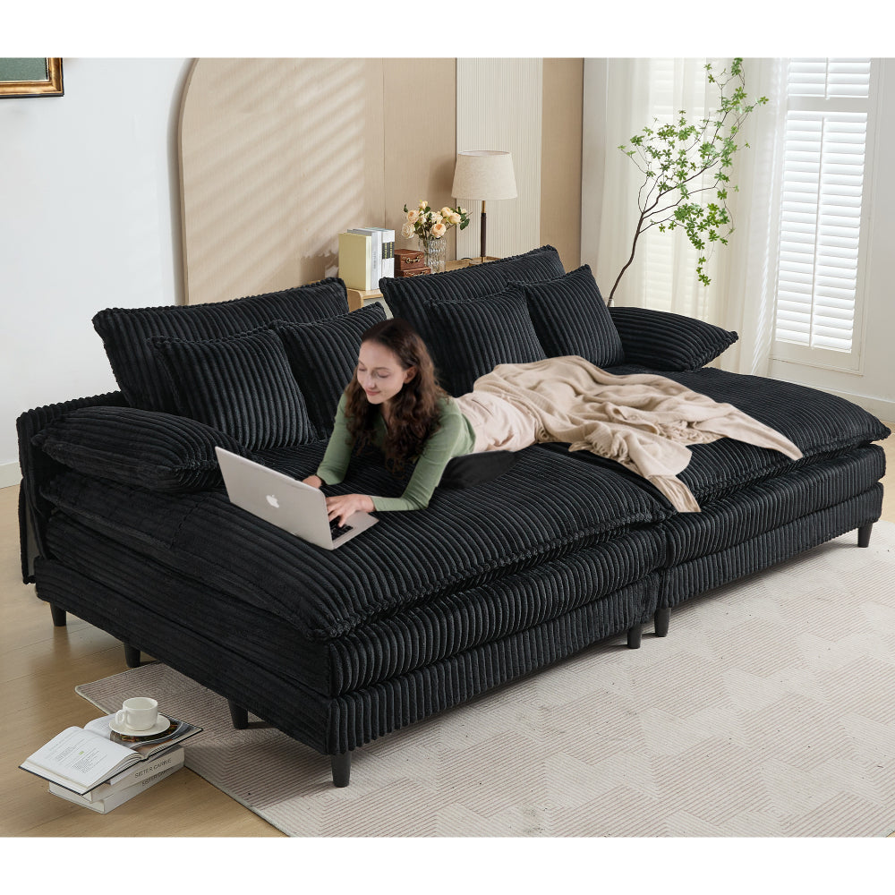 [NEW ARRIVED] [VIDEO PROVIDED] 54.75" W Oversized Chaise Lounge Chair,Fluffy cushioned sofa bed,Deep Seat,Corduroy,2 Pillows,4 gears can be adjusted,Leisure Sleeper Sofa Chair for Living Room, Black