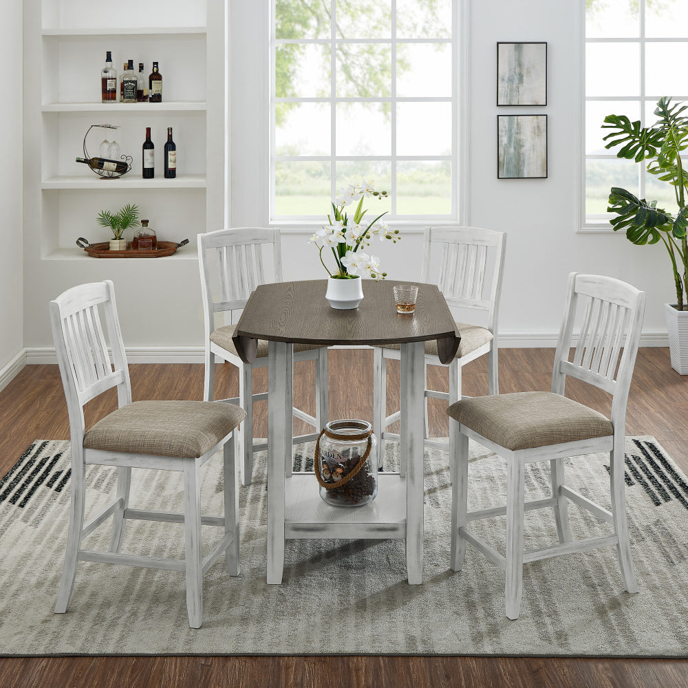 Foldable leaf dining table with storage space, 4-person dining table with 4 chairs, suitable for small restaurants and living rooms, space-saving, solid wood