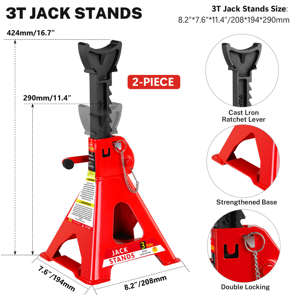 Floor Jack, 2 Ton Low Profile Floor Jack, 3t jack stand Tire Repair Kit Heavy Duty Steel Racing Floor Jack with Single Piston Quick Lift Pump, Floor Jack Lifting Range 3.3"-15.2"