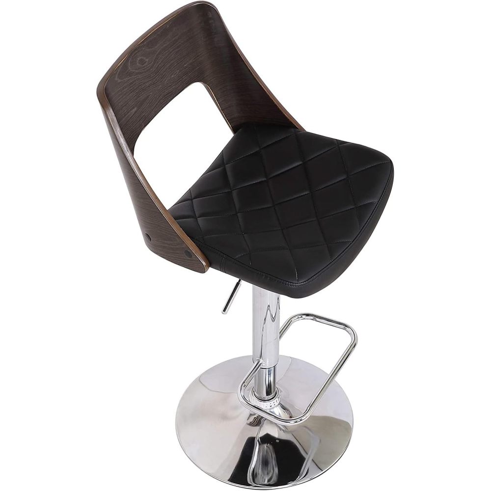 Bentwood Contemporary Modern Stylish Wood Back Adjustable Swivel Bar Stool with Diamond Quilted Finish Curved Seat and Back, Weathered Oak