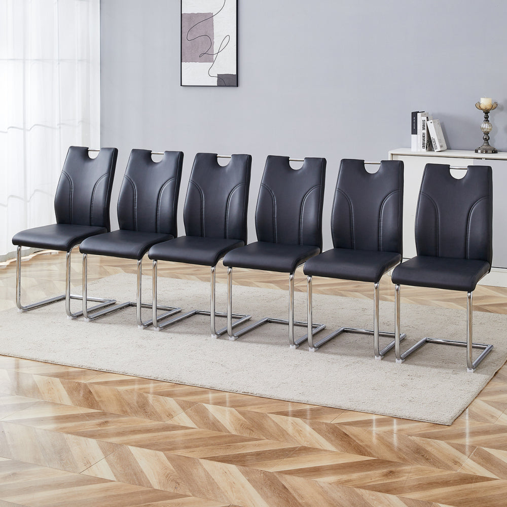 White PU Dining Chair Set.Uniquely designed white dining chairs. PU material, paired with silver metal chair legs. Suitable for offices, restaurants, kitchens, conference rooms, etc.(Set of 6)