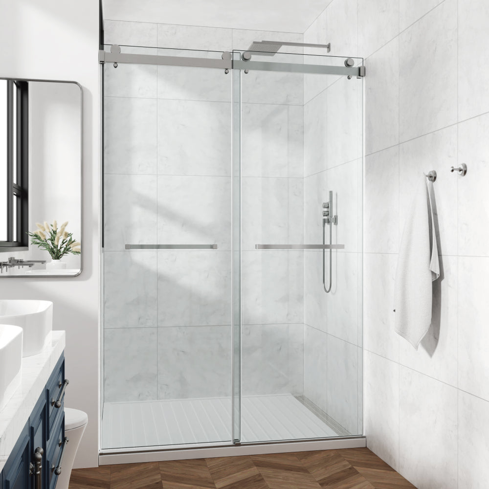 60*72" Frameless Double Sliding Shower Door, Double Shower Door, 3/8″ (10mm) SGCC Tempered Glass, Stainless Steel