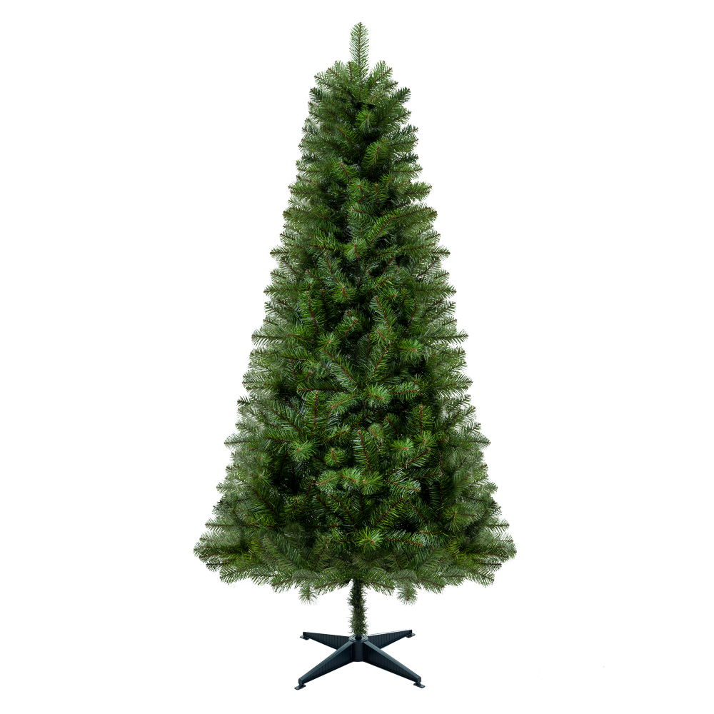 6FT Hinged Unlit Artificial Christmas Tree with 582 Tips, Full PVC Branches, Green Holiday Tree with 4-Leg Plastic Stand for Indoor Christmas Decoration