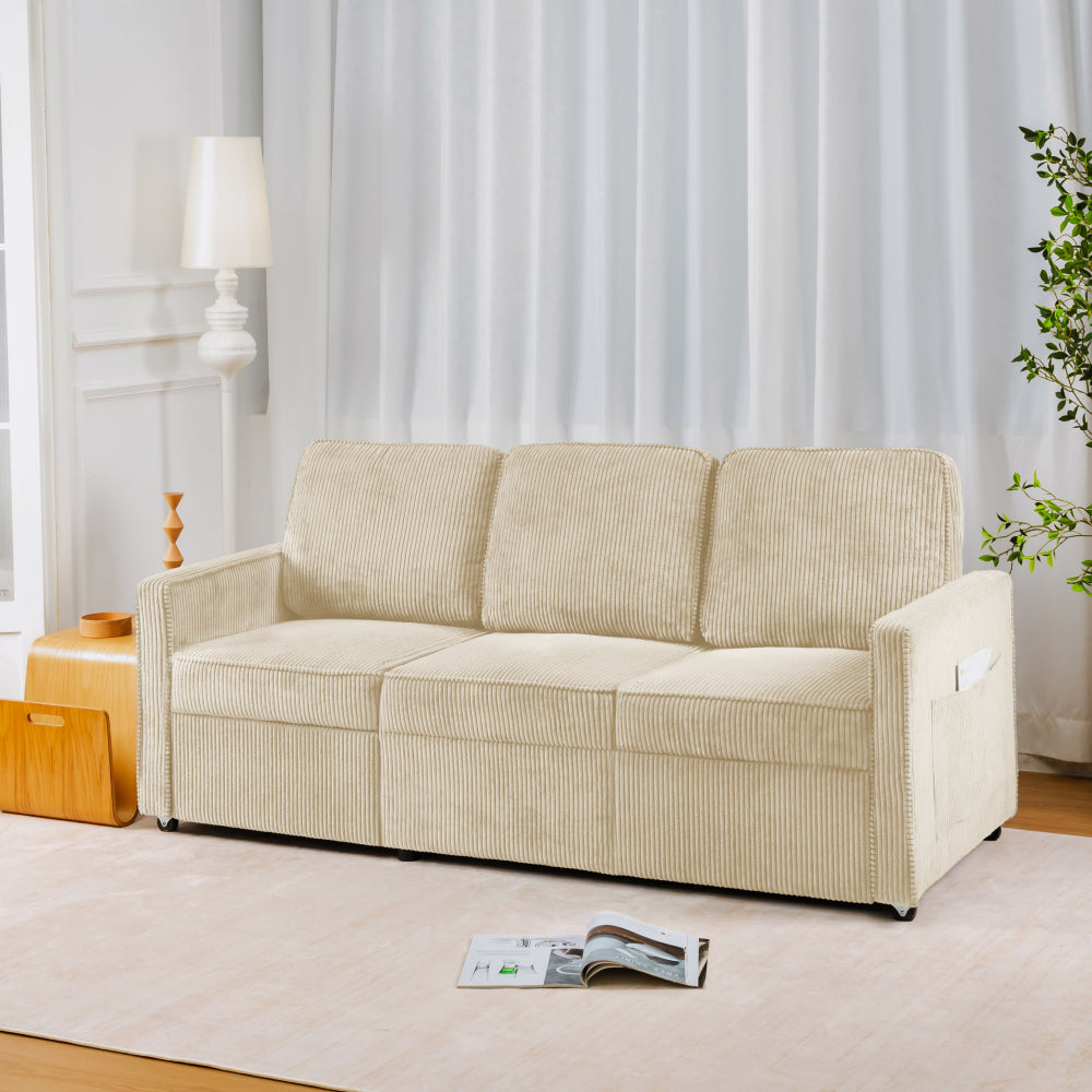 Retractable 3 Seater Sofa, Easy To Assemble, Suitable For Living Rooms, Apartments And Flexible Sofas For Small Spaces, Olive Green Corduroy