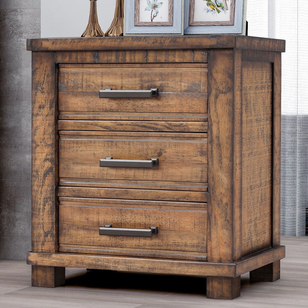 Rustic Three Drawer Reclaimed Solid Wood Farmhouse Nightstand (old sku:WF298401AAD)