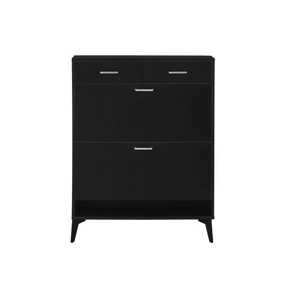 Large size Shoe Cabinet,Free Standing Tipping Bucket Shoe Rack Organizer with 2 Flip Drawers&2 Drawer,Modern Tipping Bucket for Entryway, Hallway, Bedroom-black