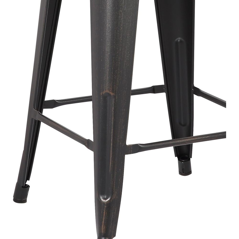 Backless Modern Light Weight Industrial Contemporary Rustic Vintage Costal Metal Bar Stools Without Back and 4 Leg Design (Set of 2) (30" Seat, Distressed Black)