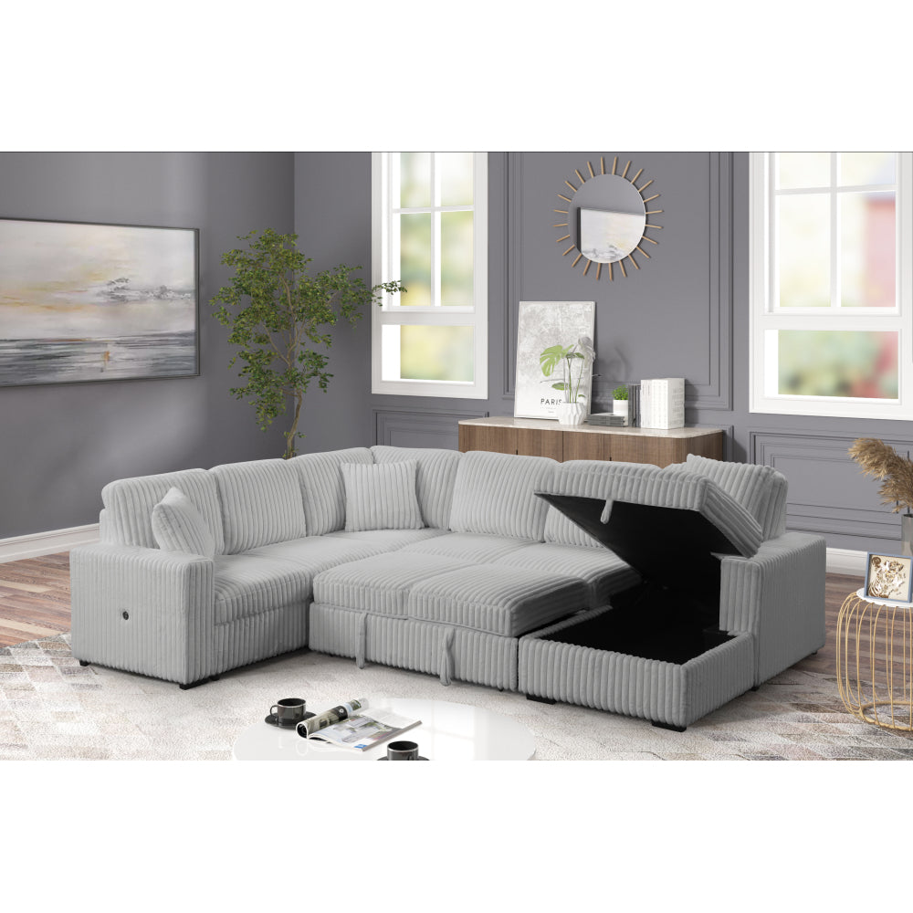 Grande Modern Style Sectional Sofa with USB-C, Sleeper Function & Storage Made with wood in Black (NJ INVENTORY)