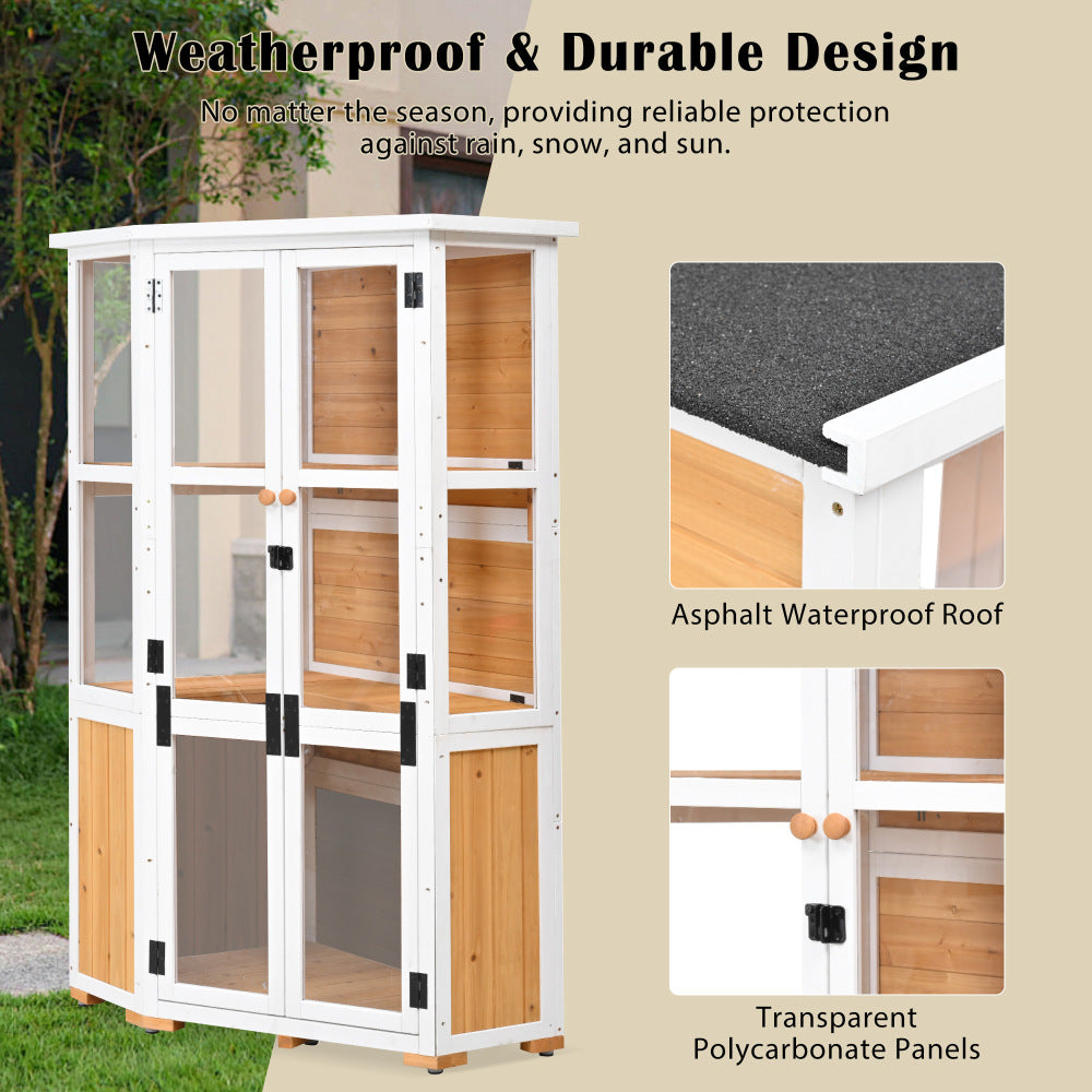 [Assembly Video Product] TOPMAX 63'' Height Garden Wood Storage Cabinet Outdoor Tool Storage Shed, Mini Greenhouse Cold Frame with Waterproof- Roof and Lockable Door for Backyard,Patio, Lawn, Yellow
