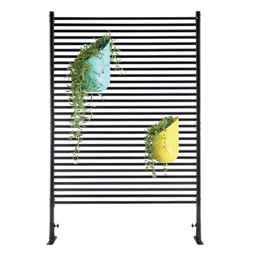 71.26''x46.65'' Outdoor Privacy Screens Freestanding,Metal Privacy Fence Panels for Outside, Slatted Privacy Screens with Stand,Black