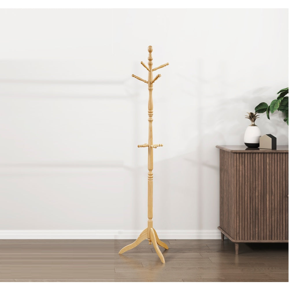 Dark Brown Finish Classic Coat Rack Solid Wood, 10 Hooks Coat Hanger Stand Entryway Home Furniture 1pc