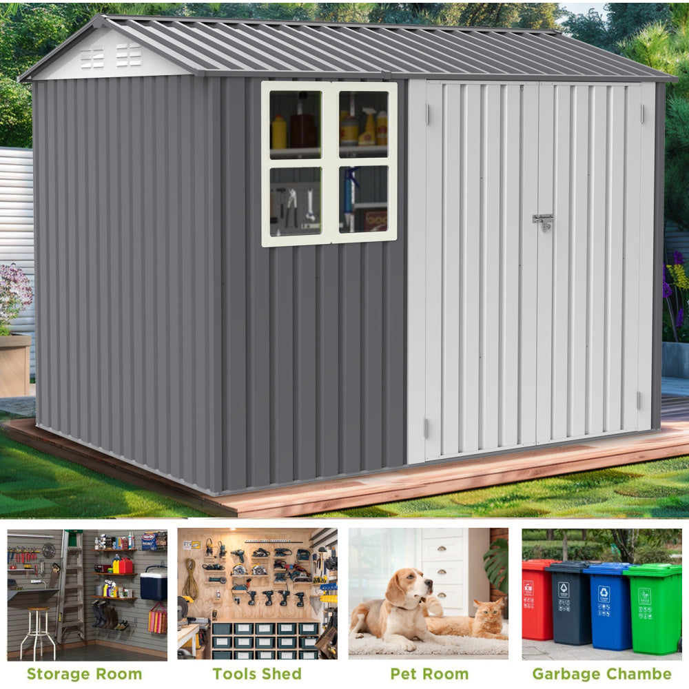 8X10FT Outdoor Storage Shed with Thickened Galvanized Steel,with Sloped Roof & Double Lockable Door,Storage Shed Large with 6 Vents, Garden Tool Shed for Backyard Garden Patio Lawn Bike,Lawnmower