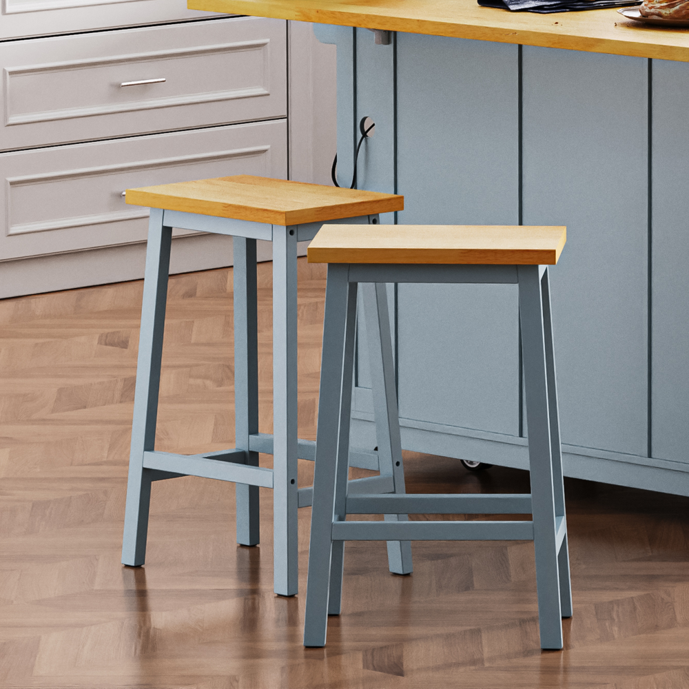 K&K Solid Wood Bar Stools (Not Cheap Iron), 25.6" Tall Set of 2 Bar Chairs, Kitchen Counter Stools with Footrests, Farmhouse Stools for Dining Room, Kitchen, Counter, White