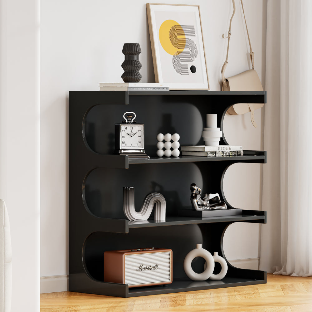 Multifunctional 4-Tier Black Book Shelf & Coffee Table for Living Room Dining Room Study Entryway, Creative Furniture Floor Bookshelf, Minimalist Organizer Storage Shelves