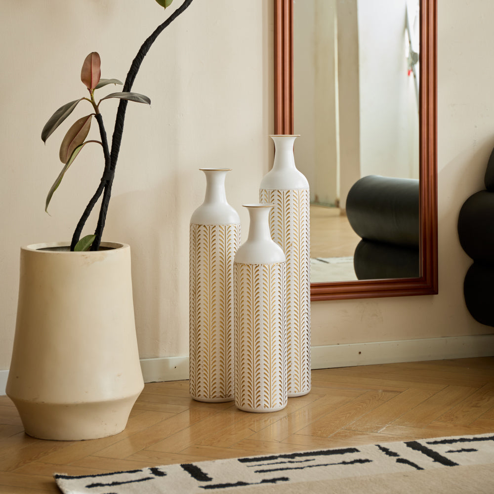 Floor metal vase modern style decoration home white metal vase 3-piece set gorgeous home decoration large glazed metal vase