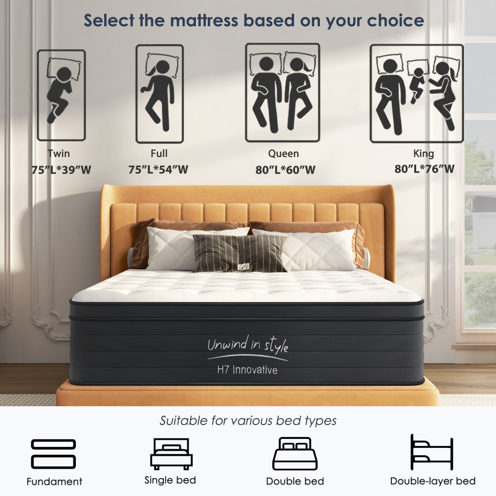 Twin Size Mattress,8 Inch Hybrid Mattress, Individually Pocketed Innerspring, Medium Firm