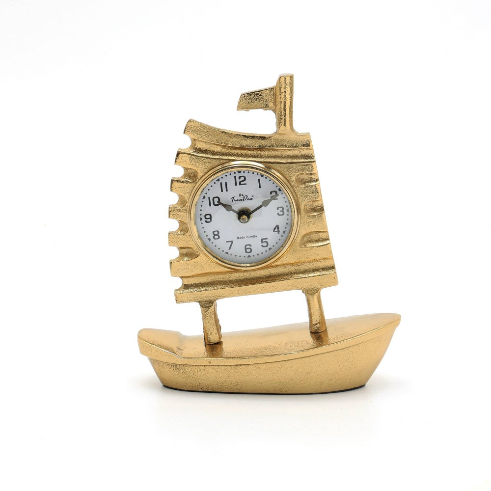 Decorative Table Clock with Gold Polished in Boat Shape-Desk clock