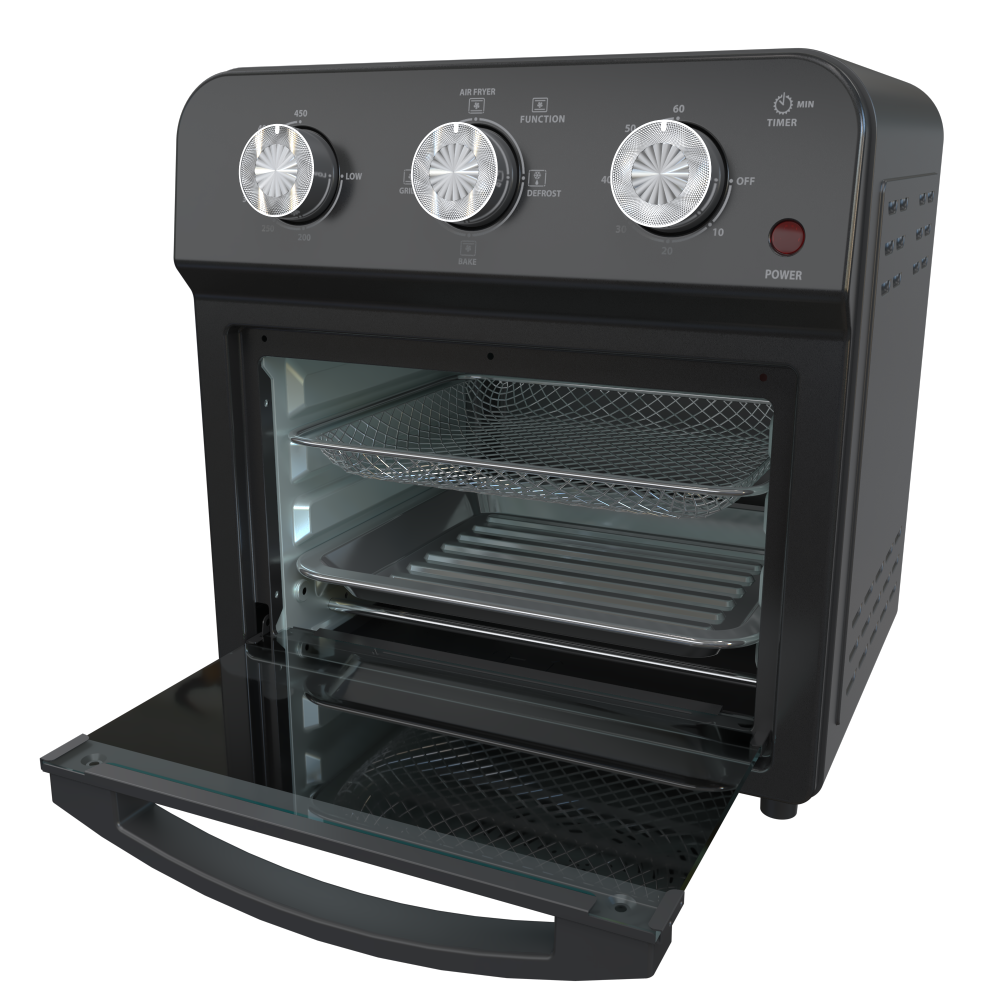 12.5 Quart Air Fryer Convection Toaster Oven, 1500W, 4 Cooking Modes, 7-in-1 Multifunction with Roast, Bake, Grill, Broil, Toast, Dehydrate, Defrost, Stainless Steel, Black