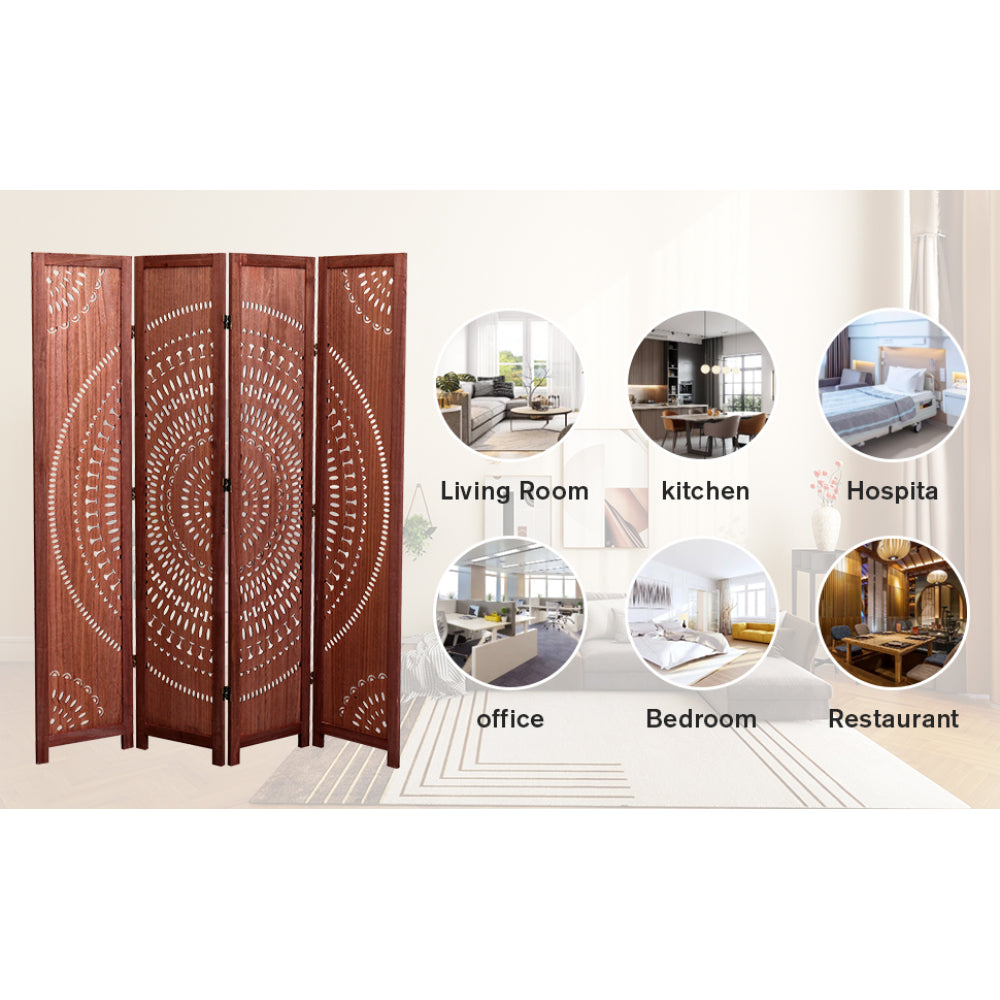 55.2'' W x 65'' H 4 - Panel Solid Wood Folding Room Divider, Brown