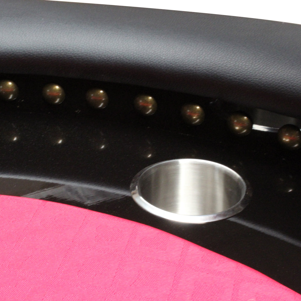 96" Poker Table for 10 Players Casino Game Texas Hold'em Premium Oval with Round Stud Rivet Decorate Waterproof Cloth Chip Tray Cup Holders Red