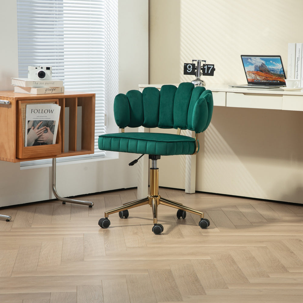 Velvet Home Office Desk Chair, Modern Cute Computer Chair, Wheels Swivel Height Adjustable Swivel Task Chair for Home Office (Emerald Velvet)
