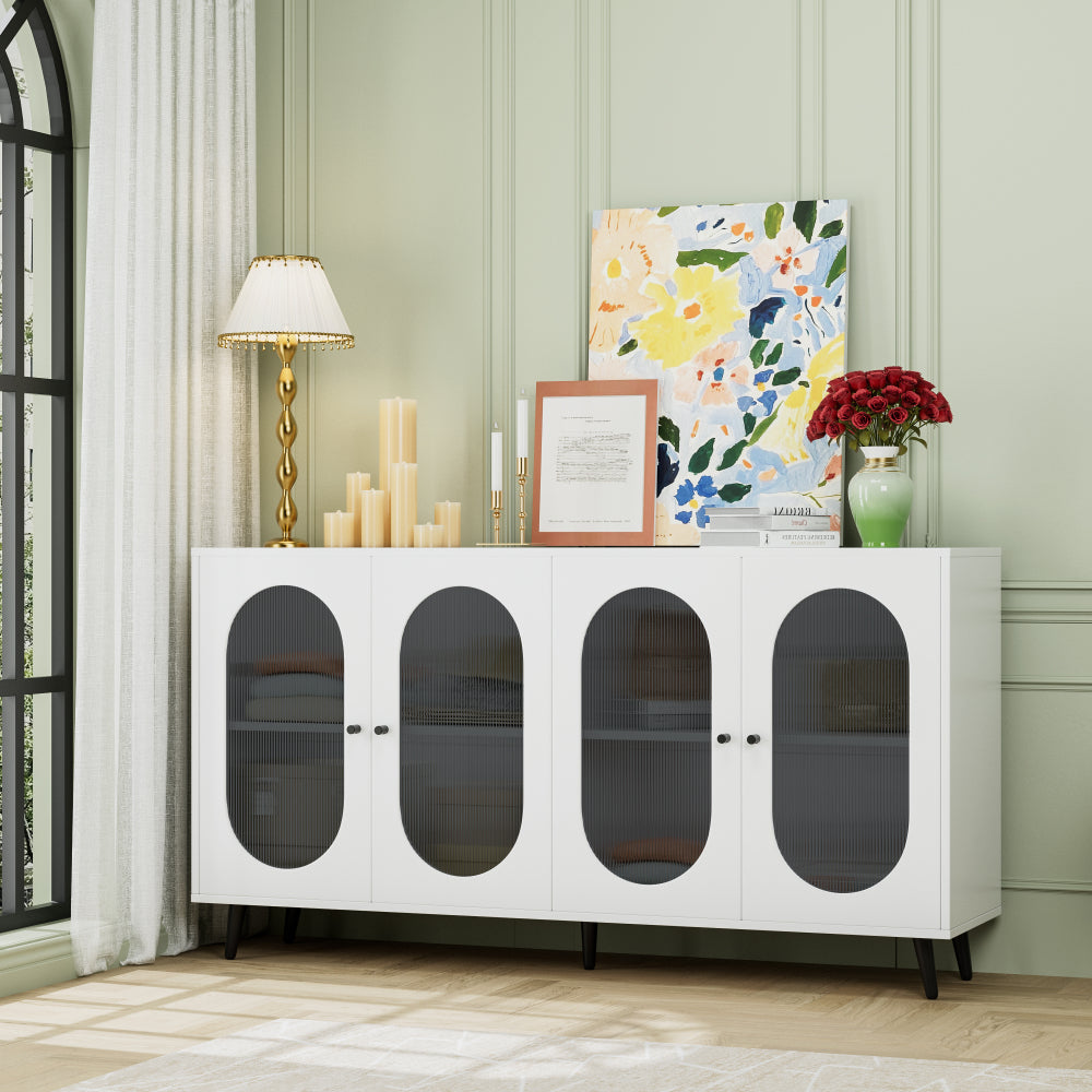 Buffet Cabinet with Storage, 60'' Storage Cabinet with 4 Acrylic Doors, Accent Cabinet, Sideboard Cabinet for Hallway, Entry, Living Room, White