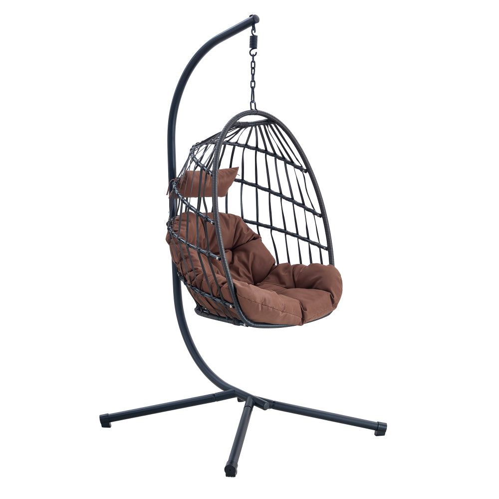 GRHeavy-Duty Iron Hanging Chair with Wicker Weave – Single Person Swing for Indoor/Outdoor (Gray)
