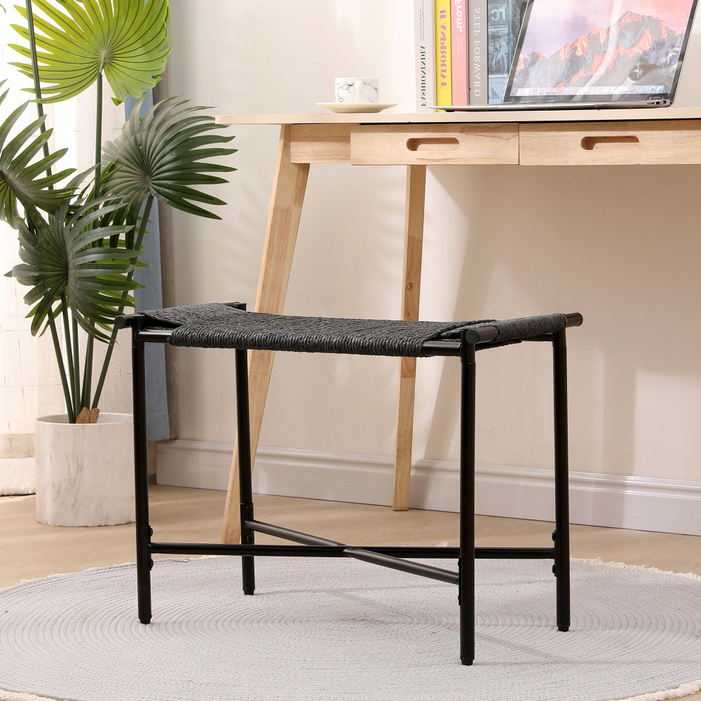 Foot Rest Shoes Stools Handwoven Paper Rope Ottomans for Entryway, Living Room, Bedroom & Office (Black)