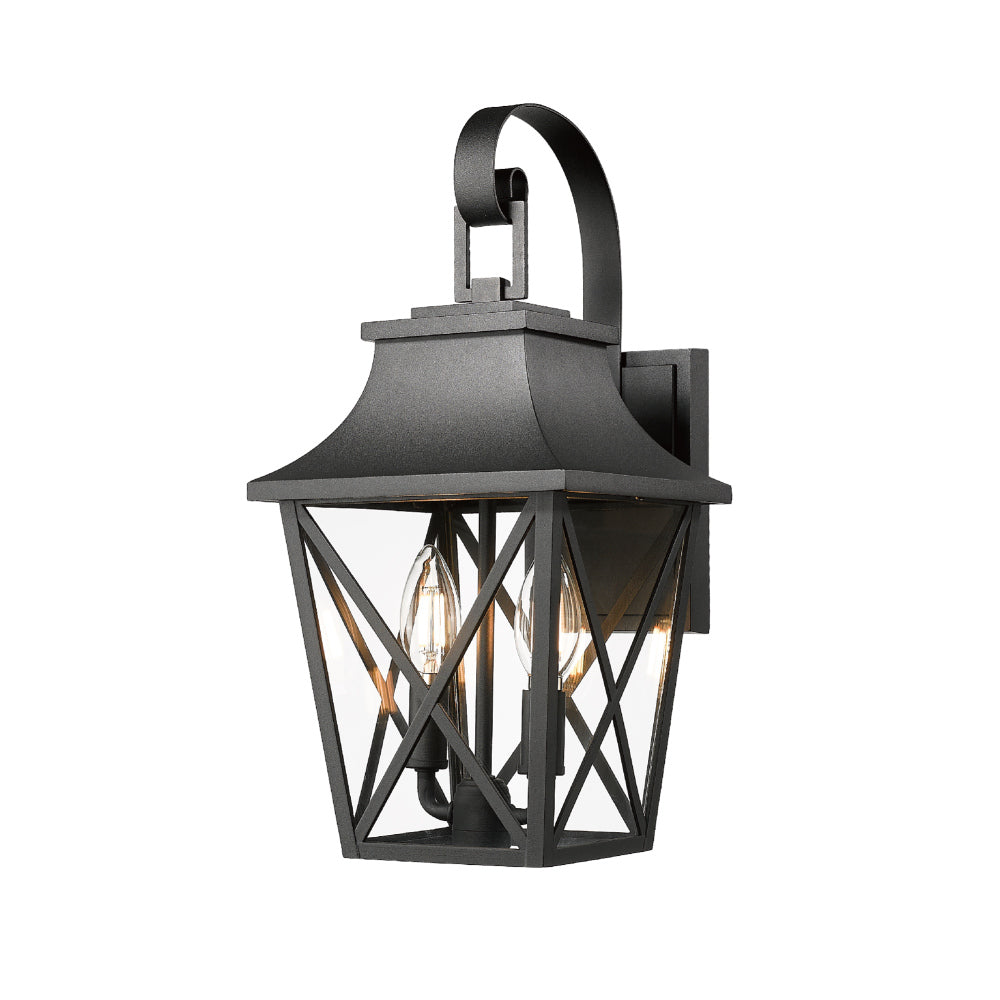 Black Outdoor Wall Lantern 2-Light,Large Outside Modern Wall Sconce Light Fixture,Industrial Porch Light Wall Mount with Glass,Waterproof Farmhouse Exterior Lamp Lighting (1 Pack)