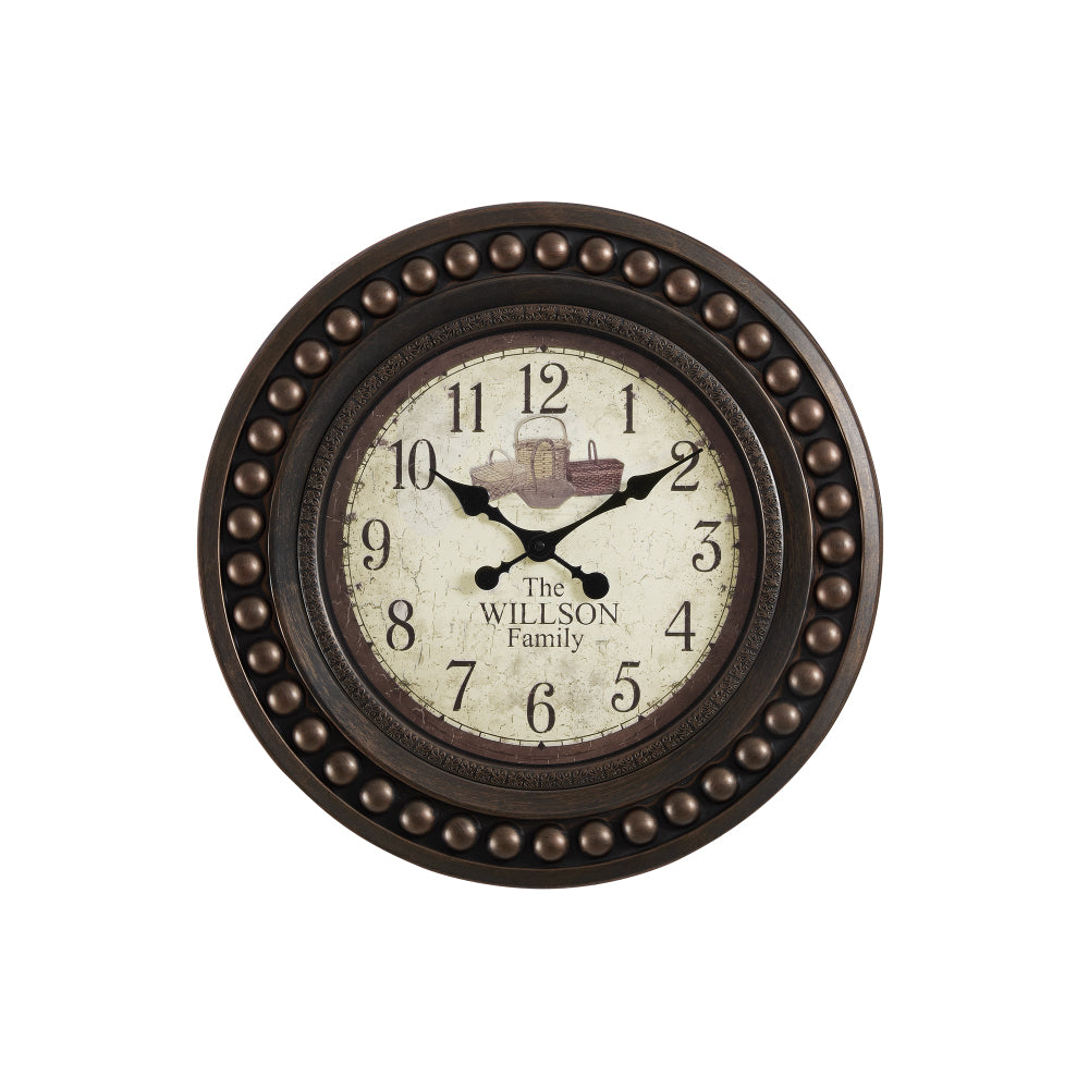 Clocks, 20" Round, Wall Clock, Antique Brown, Transitional