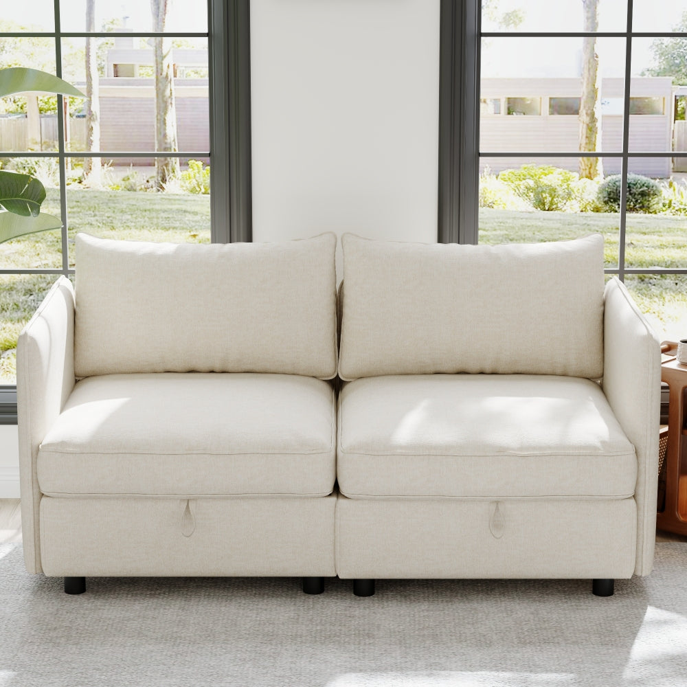 Armless Seat for Modular Sectional Sofa, Convertible Sofa Seat With Storage, Sleeper Sectional Sofa Set, Fabric Flexible Modular Combinations for Living Room(2PCS)